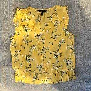 Banana Republic Yellow Flutter Sleeve Wrap Blouse